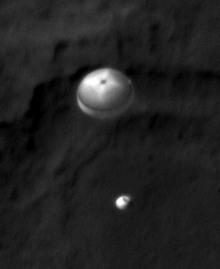 Curiosity Landing taken from the Mars Orbiter Curiosity Landing